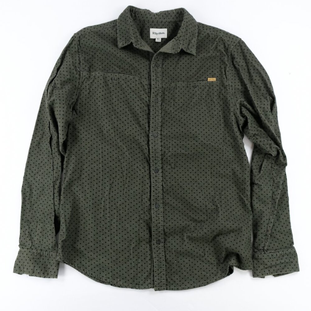 Rhythm. Men’s Corduroy Long Sleeve Button Down Shirt Green Size XLarge XL